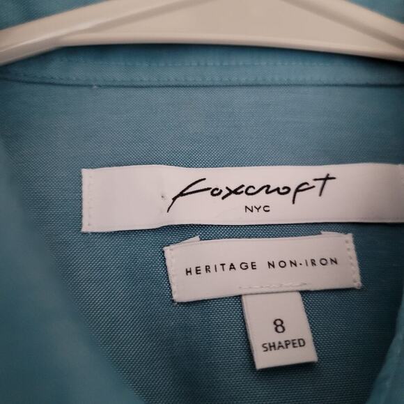 Foxcroft NYC Womens Button Up Top 8 Shaped Blue 100% Cotton Heritage Non Iron - Picture 2 of 7